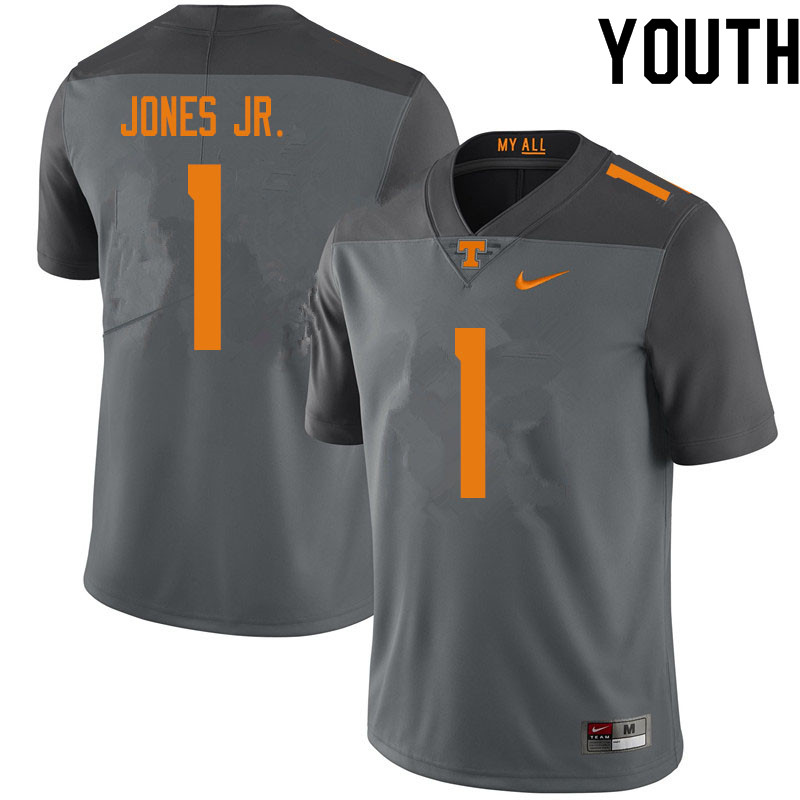 Youth #1 Velus Jones Jr. Tennessee Volunteers College Football Jerseys Sale-Gray - Click Image to Close